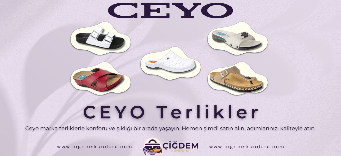 Ceyo nun en yeni ayakkabı ve terlik modelleri ile rahatlığın ve şıklığın keyfini çıkarın. Ortopedik tasarımları ve kaliteli malzemeleri ile ayağınıza tam uyum sağlayan Ceyo ürünleri, her adımınızda konfor sunar. Şimdi keşfedin!