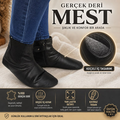 ÇİĞDEM GERÇEK DERİ İÇİ ASTARLI YANDAN LASTİKLİ MEST - SİYAH