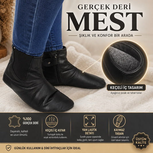 ÇİĞDEM GERÇEK DERİ İÇİ ASTARLI YANDAN LASTİKLİ MEST - SİYAH