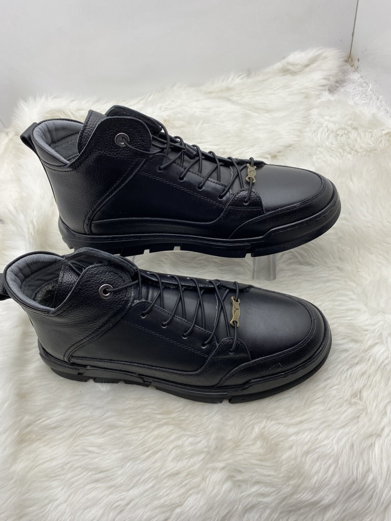 ÇİĞDEM GERÇEK DERİ LASTİK BAĞLI İÇİ KÜRKLÜ BİLEK BOY BOT (GAMZE725) - SİYAH