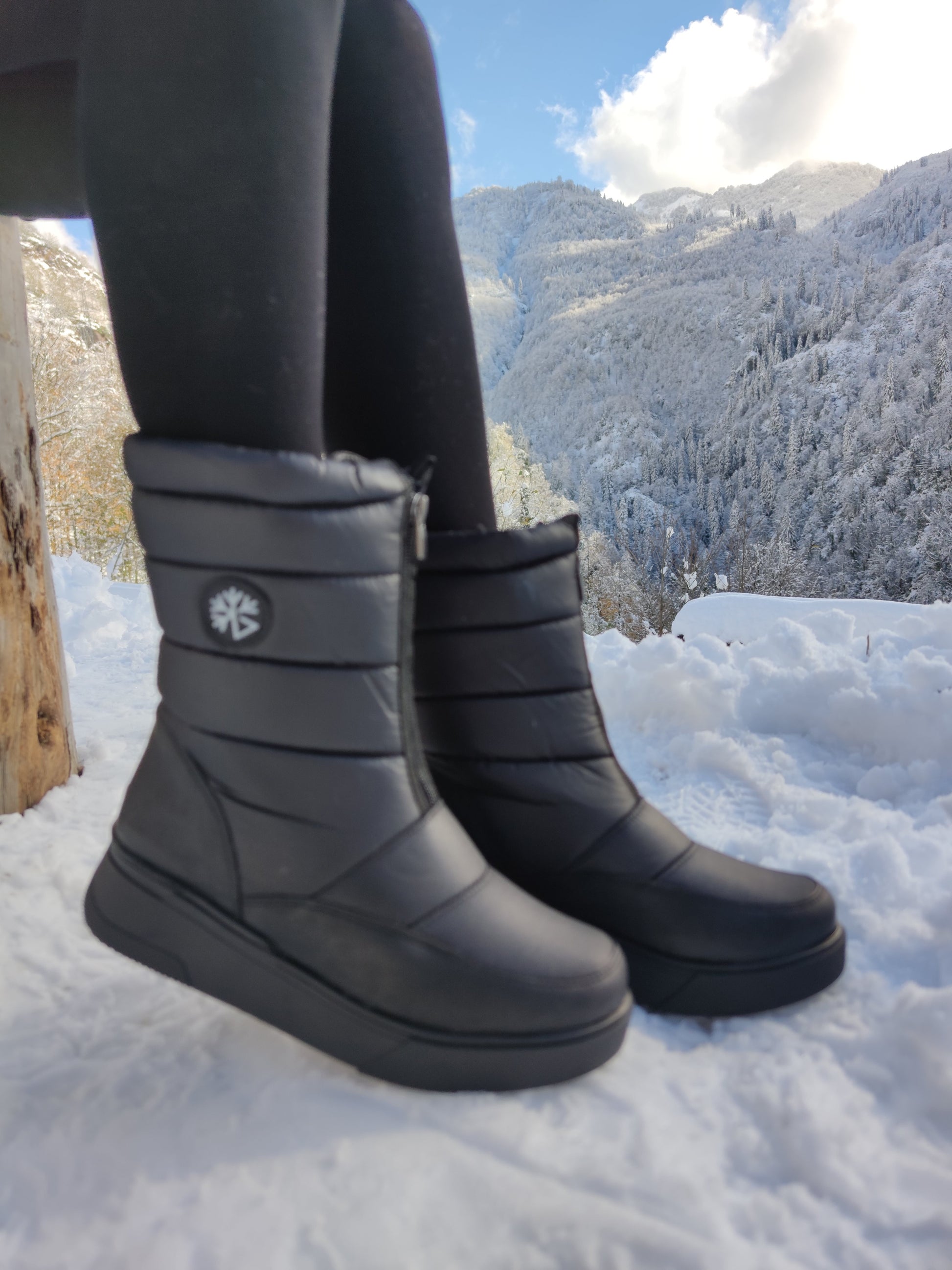 Çiğdem Kar Botu Unisex - KAR 9 - SİYAH-ÖNDEN-FERMUARLI