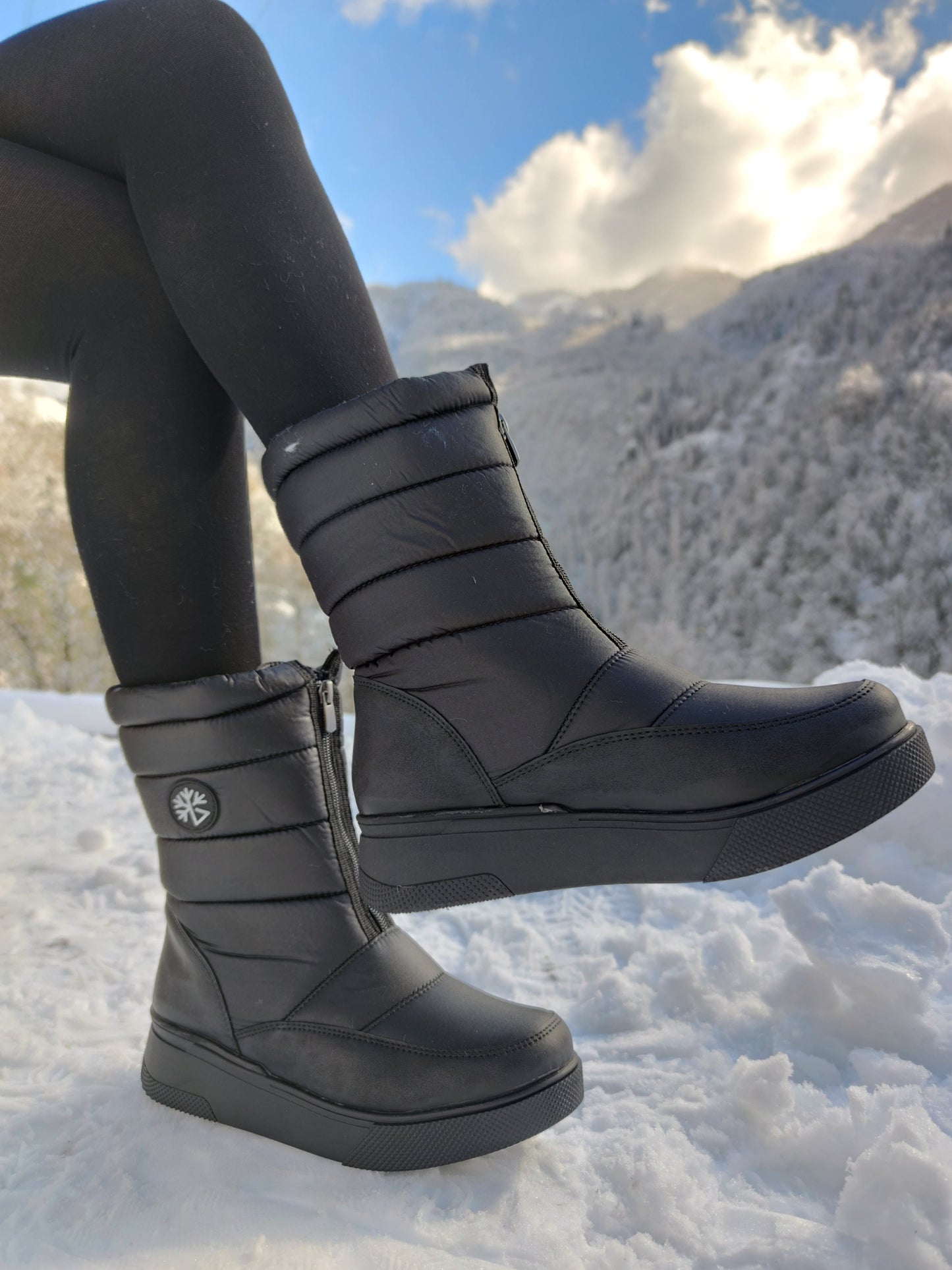 Çiğdem Kar Botu Unisex - KAR 9 - SİYAH-ÖNDEN-FERMUARLI