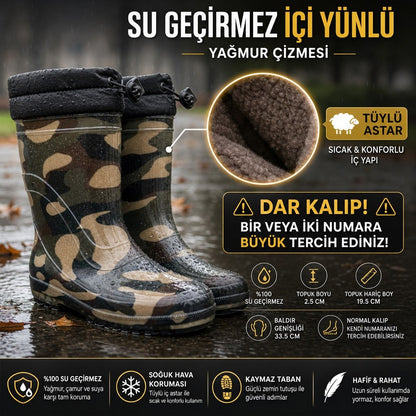 ÇİĞDEM İÇİ TÜYLÜ KAMUFLAJ LASTİK ÇİZME - RENKLİ