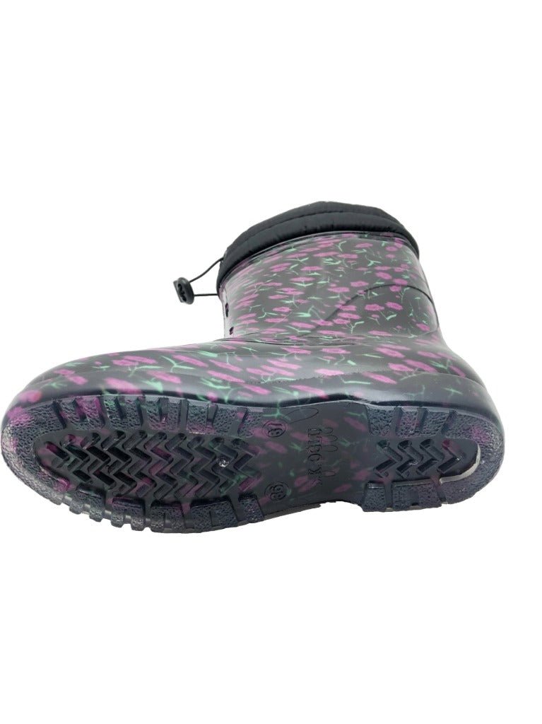 ÇİĞDEM İÇİ TÜYLÜ ÇİÇEKLİ LASTİK ÇİZME - RENKLİ-SİYAH-KIRMIZI