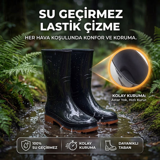 SİYAH REÇBER LASTİK ÇİZME - SİYAH