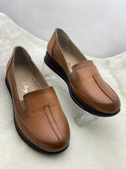 ÇİĞDEM TABA HAKİKİ DERİ HAFİF DOLGU TOPUK ANNE AYAKKABISI (ARY) - TABA