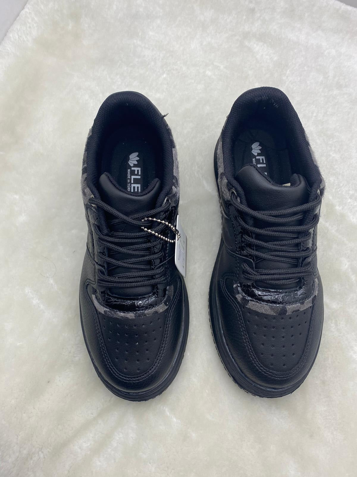 ÇİĞDEM SİYAH-GRİ LEOPAR DESENLİ YÜKSEK TABANLI KADIN GÜNLÜK SPOR SNEAKER - SİYAH GRİ