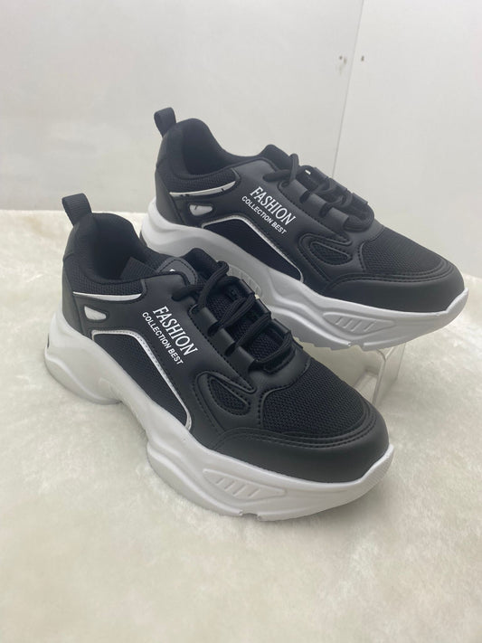 ÇİĞDEM SİYAH-BEYAZ KADIN YÜKSEK TABAN SNEAKERS SPOR AYAKKABI - SİYAH-BEYAZ