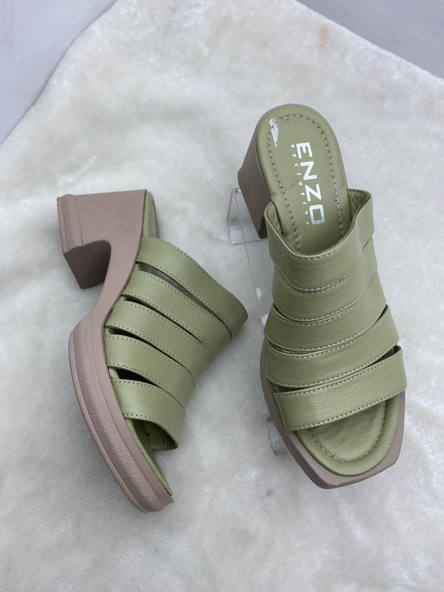 ÇİĞDEM PASTEL YEŞİL GERÇEK DERİ PLATFORM TOPUKLU TERLİK - PASTEL YEŞİL