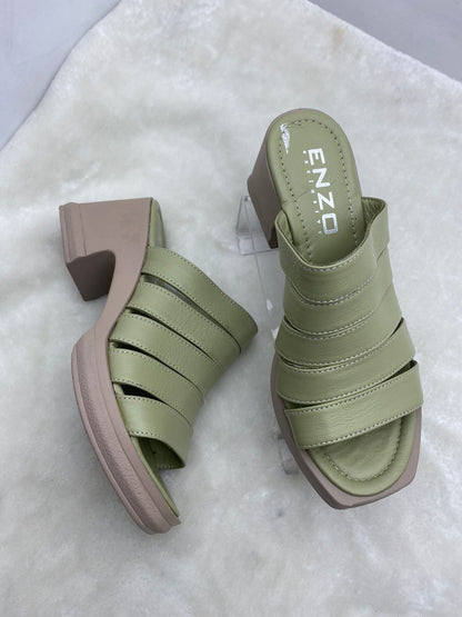 ÇİĞDEM PASTEL YEŞİL GERÇEK DERİ PLATFORM TOPUKLU TERLİK - PASTEL YEŞİL