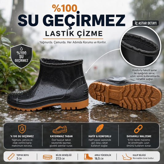 ULAŞ SİYAH RENÇBER BAHÇE KISA LASTİK ÇİZME - SİYAH