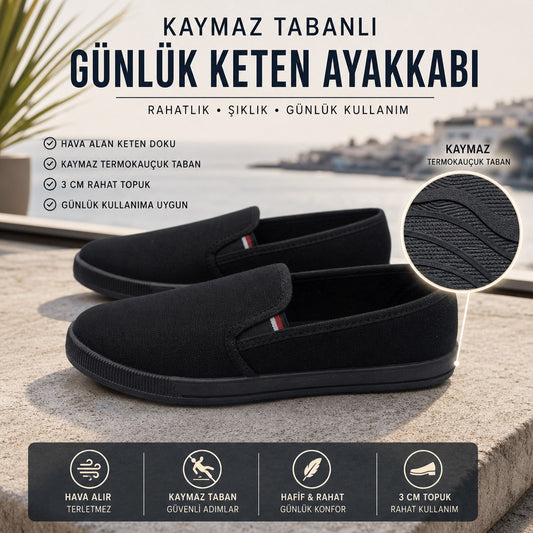 ÇİĞDEM SİYAH KETEN AYAKKABI - SİYAH