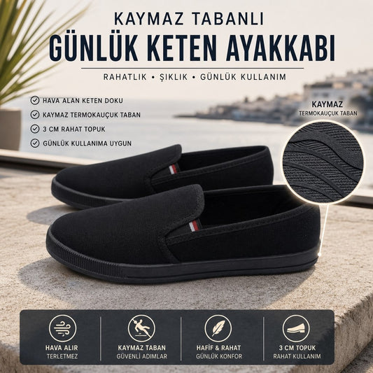 ÇİĞDEM SİYAH KETEN AYAKKABI - SİYAH
