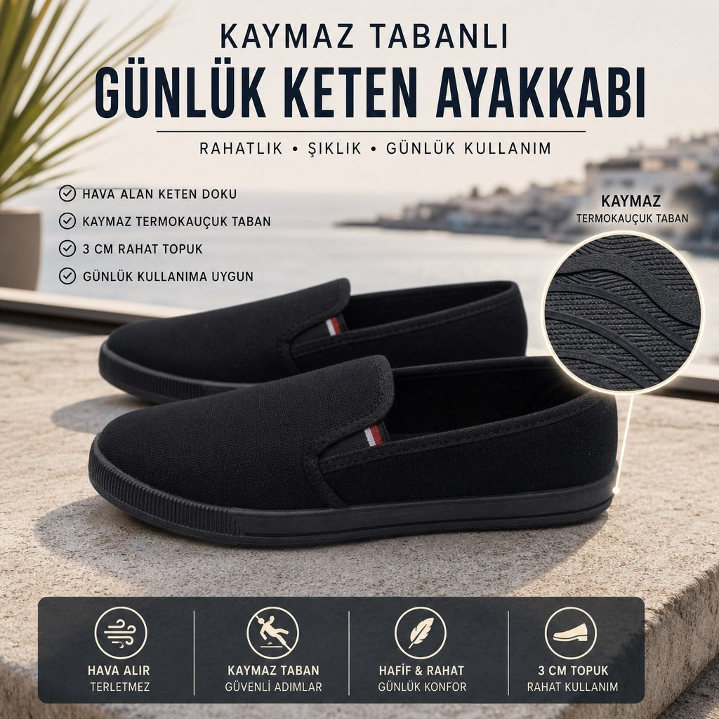 ÇİĞDEM SİYAH KETEN AYAKKABI - SİYAH