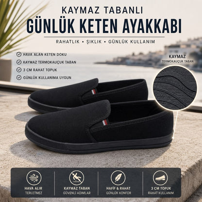 ÇİĞDEM SİYAH KETEN AYAKKABI - SİYAH
