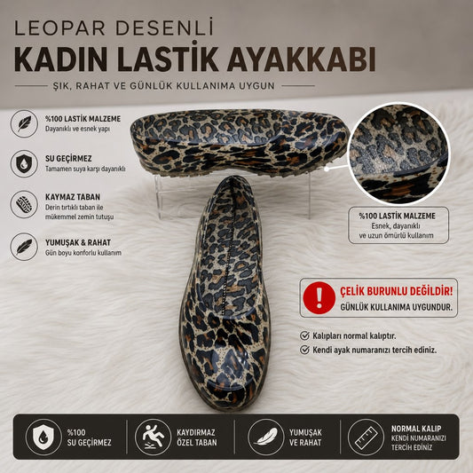 KADIN LEOPAR LASTİK AYAKKABI - LEOPAR