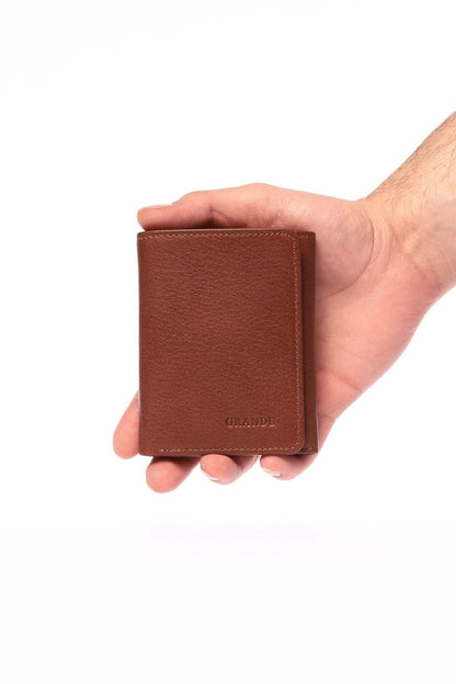 Grande 1414 Hakiki Deri Mıknatıslı Erkek Cüzdan - TABA