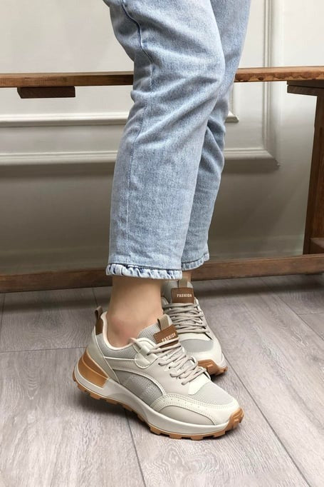 ÇİĞDEM KADIN HAVA ALABİLEN KALIN TABAN SPOR AYAKKABI - BEJ-TABA