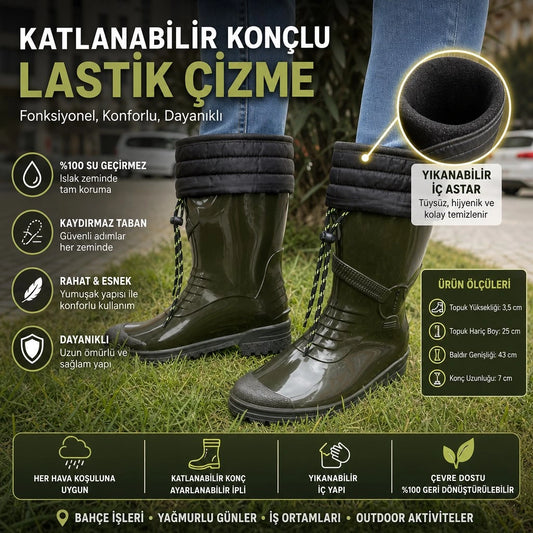 ULAŞ İÇİ TÜYSÜZ KONÇLU İŞ-BAHÇE-YAĞMUR ÇİZMESİ - YEŞİL