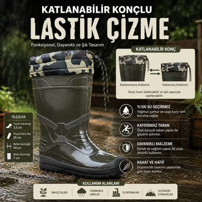 ULAŞ İÇİ TÜYSÜZ KONÇLU İŞ-BAHÇE-YAĞMUR ÇİZMESİ - HAKİ YEŞİL