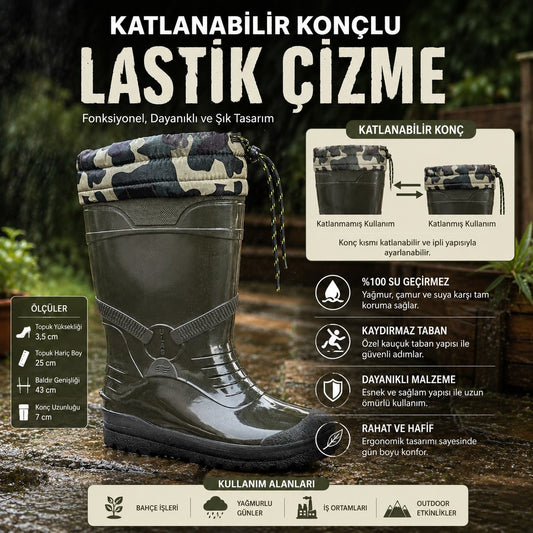 ULAŞ İÇİ TÜYSÜZ KONÇLU İŞ-BAHÇE-YAĞMUR ÇİZMESİ - HAKİ YEŞİL