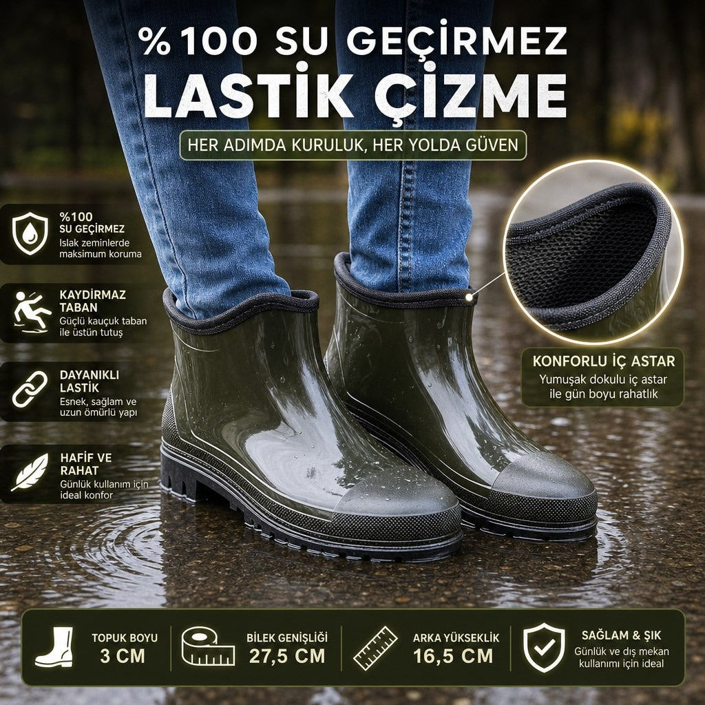 ULAŞ KREP KISA LASTİK ÇİZME - KOYU YEŞİL