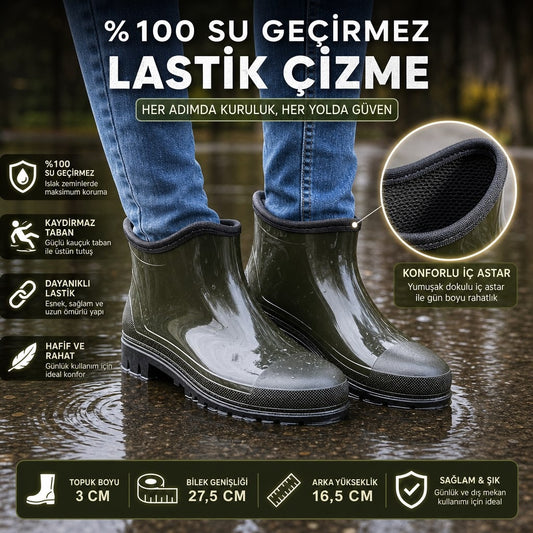 ULAŞ KREP KISA LASTİK ÇİZME - KOYU YEŞİL