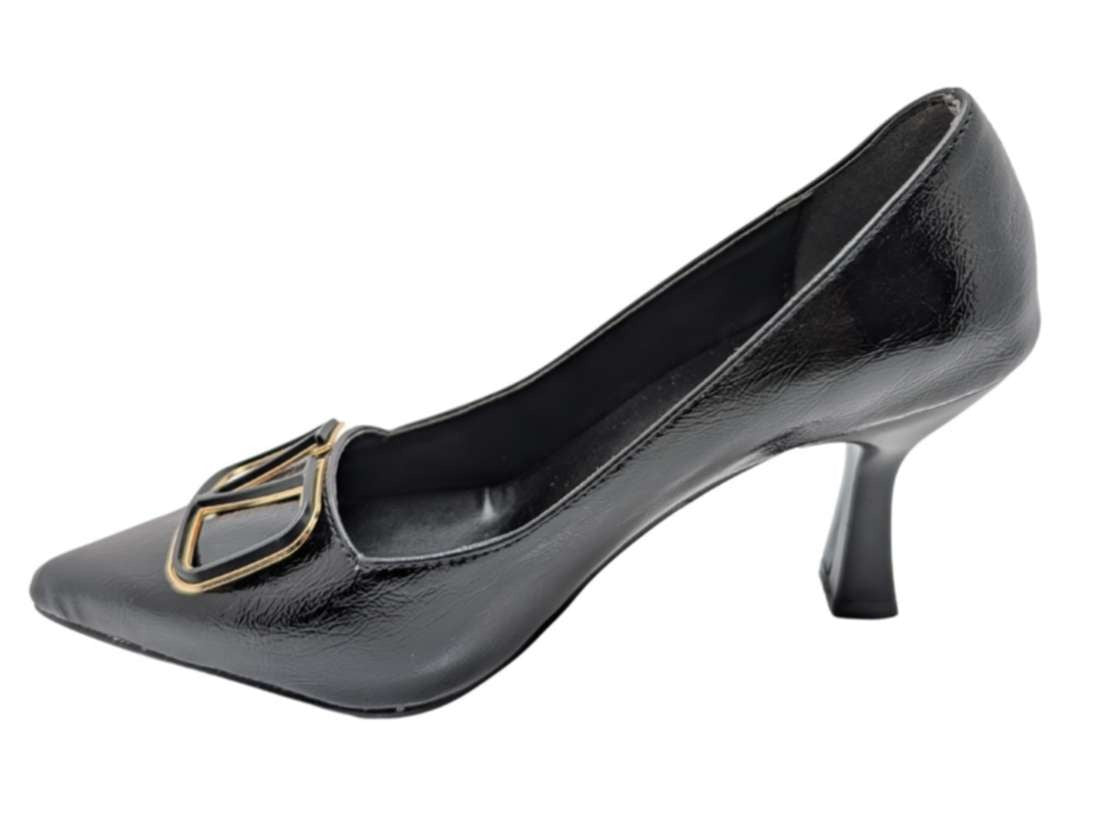 Çiğdem Kundura Serenova Kadın Suni Deri Stiletto Ayakkabı - Serenova - SİYAH-ALTIN