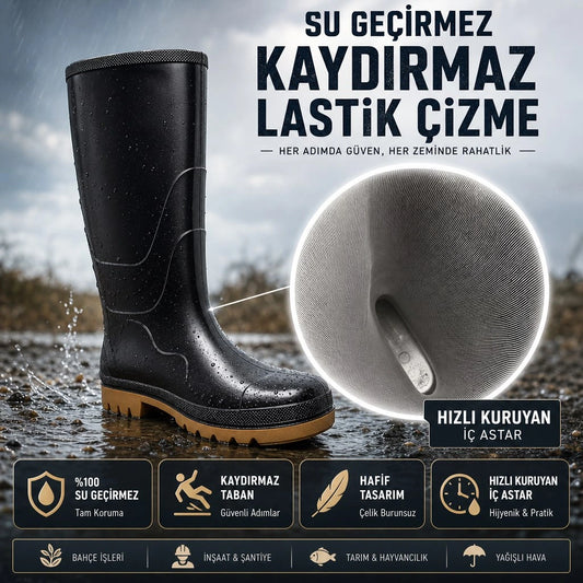 Çiğdem Kundura Reçber Lastik Çizme - SİYAH-UZUN