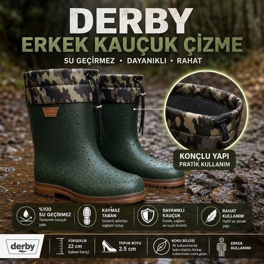 Derby Erkek Kauçuk Lastik Çizme - YEŞİL-KONÇLU