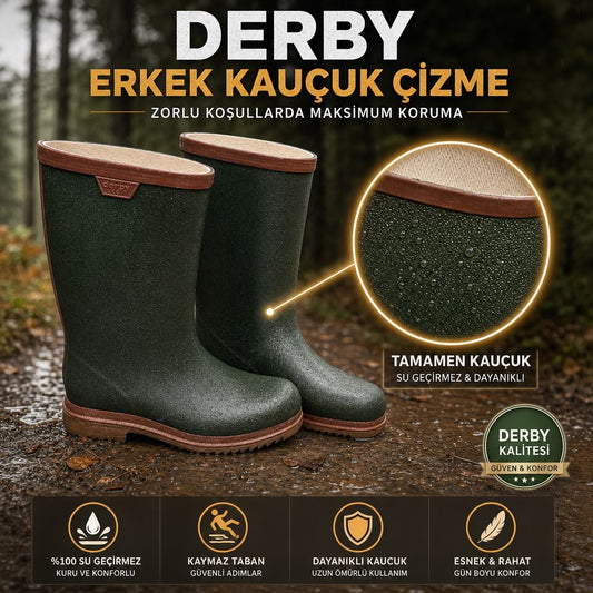 Derby Erkek Kauçuk Lastik Çizme - YEŞİL-UZUN