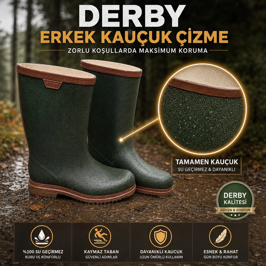 Derby Erkek Kauçuk Lastik Çizme - YEŞİL-UZUN