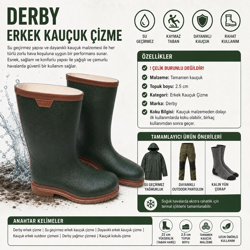 Derby Erkek Kauçuk Lastik Çizme - YEŞİL-UZUN