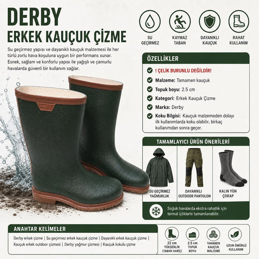 Derby Erkek Kauçuk Lastik Çizme - YEŞİL-UZUN
