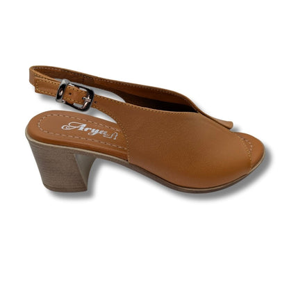 Flore - Hakiki Deri Kadın Topuklu Sandalet - Flore - TABA