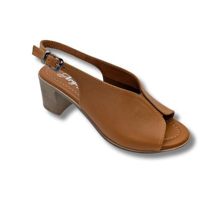 Flore - Hakiki Deri Kadın Topuklu Sandalet - Flore - TABA