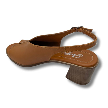 Flore - Hakiki Deri Kadın Topuklu Sandalet - Flore - TABA