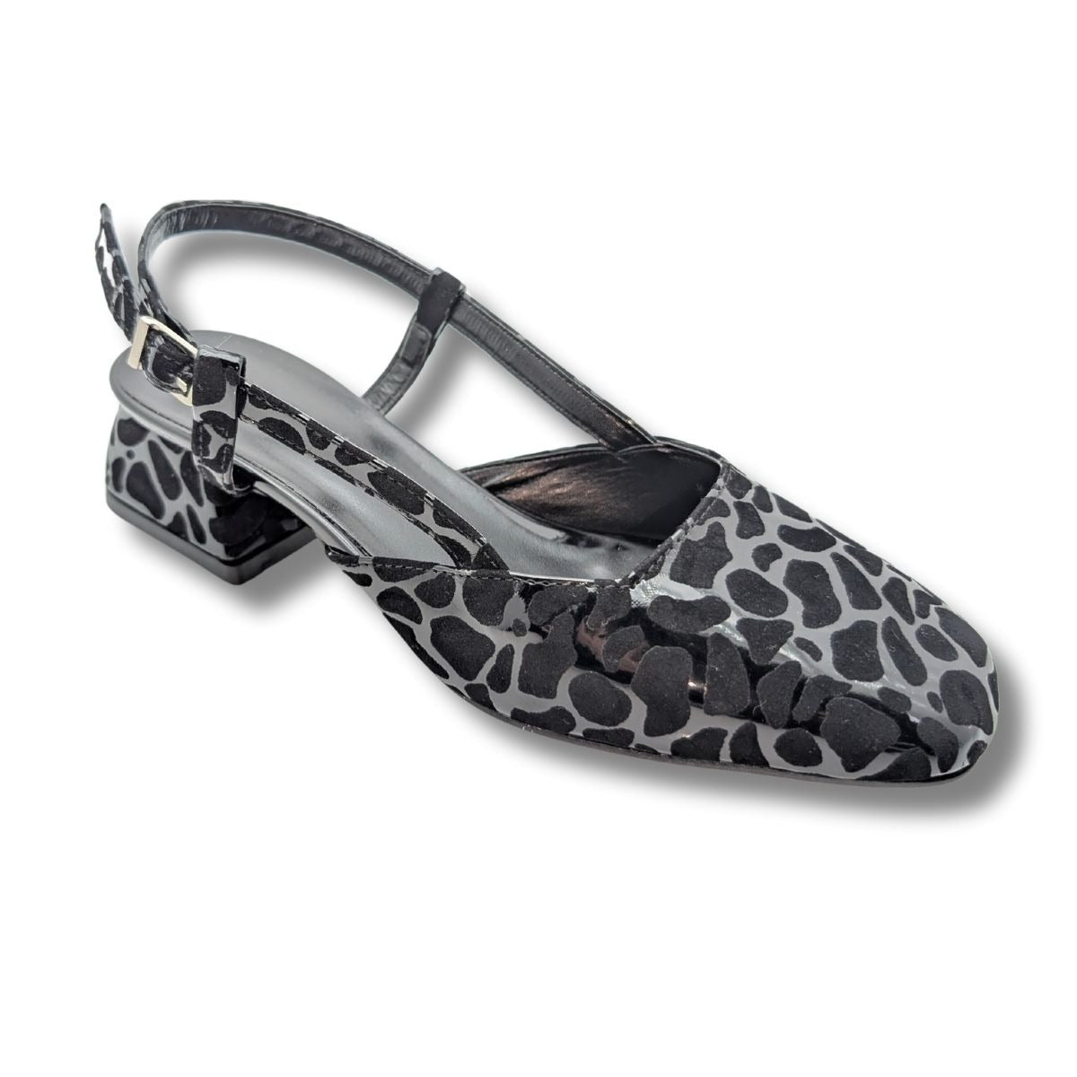 Bellezza - Leopar Desenli Suni Deri Kadın Topuklu Sandalet - Bellezza - SİYAH