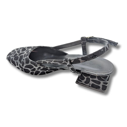 Bellezza - Leopar Desenli Suni Deri Kadın Topuklu Sandalet - Bellezza - SİYAH
