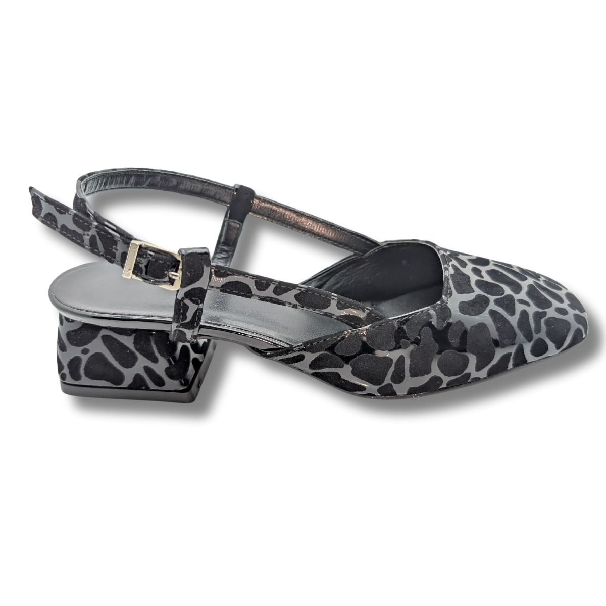 Bellezza - Leopar Desenli Suni Deri Kadın Topuklu Sandalet - Bellezza - SİYAH