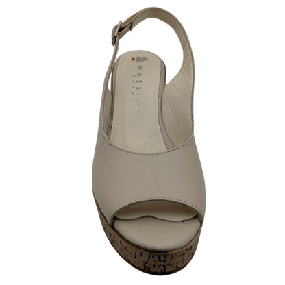 Gracine | Kadın Hakiki Deri Tokalı Dolgu Topuklu Sandalet - BEJ