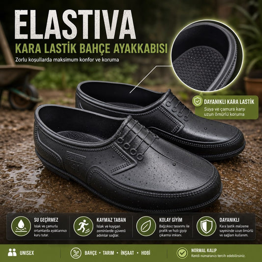 Elastiva | Kara Lastik Bahçe Ayakkabısı - SİYAH