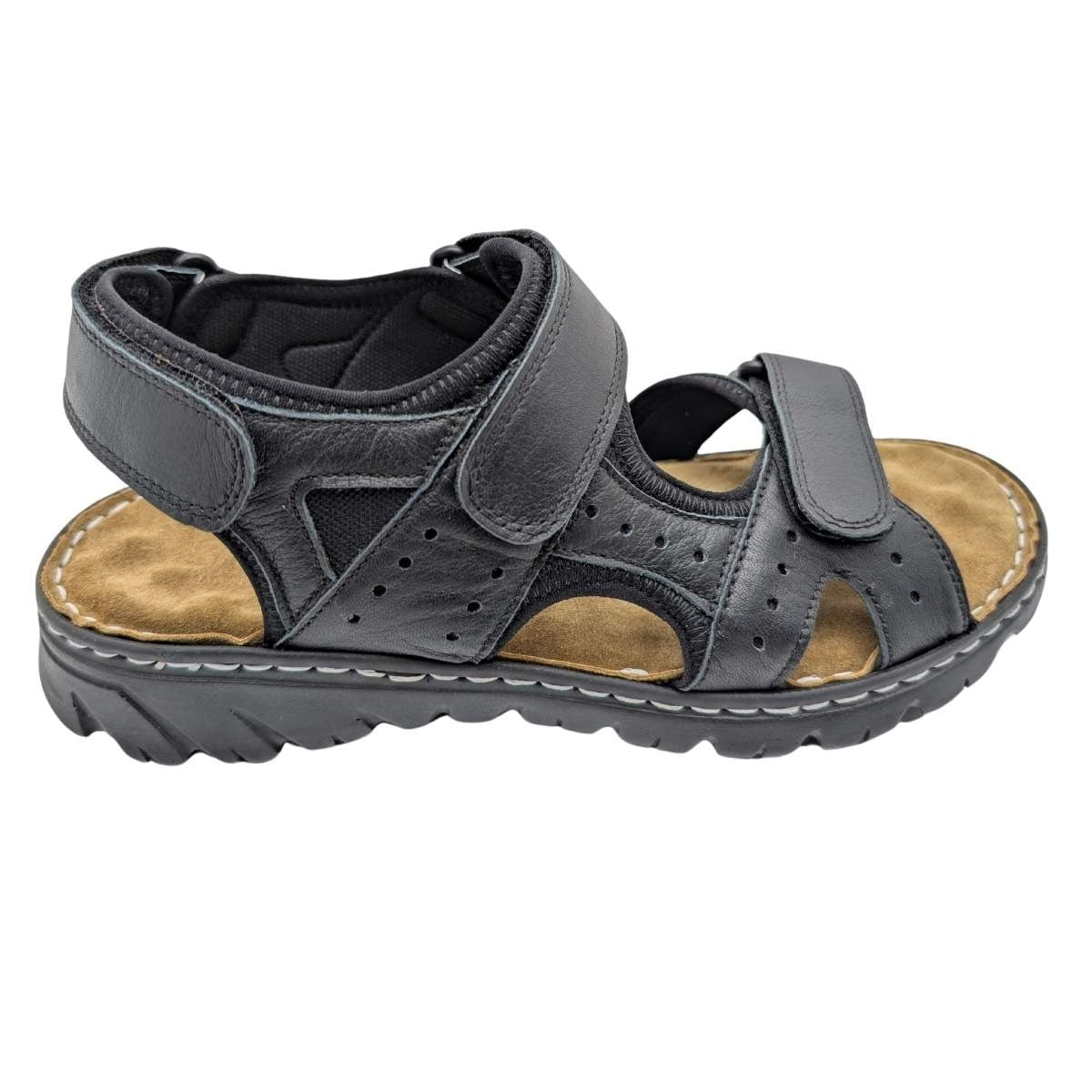 Sayar - 051 | Erkek Hakiki Deri Ortopedik Sandalet - SİYAH