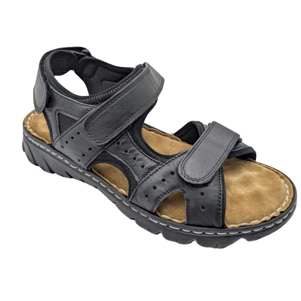 Sayar - 051 | Erkek Hakiki Deri Ortopedik Sandalet - SİYAH