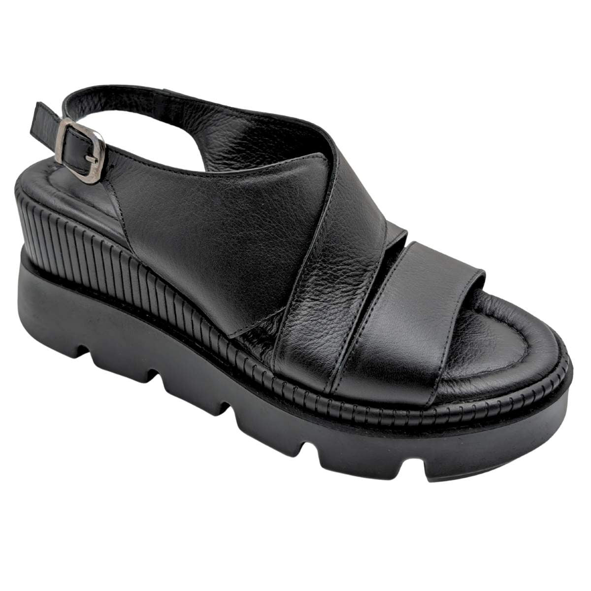 Leggero - Kadın Dolgu Topuklu Sandalet - SİYAH