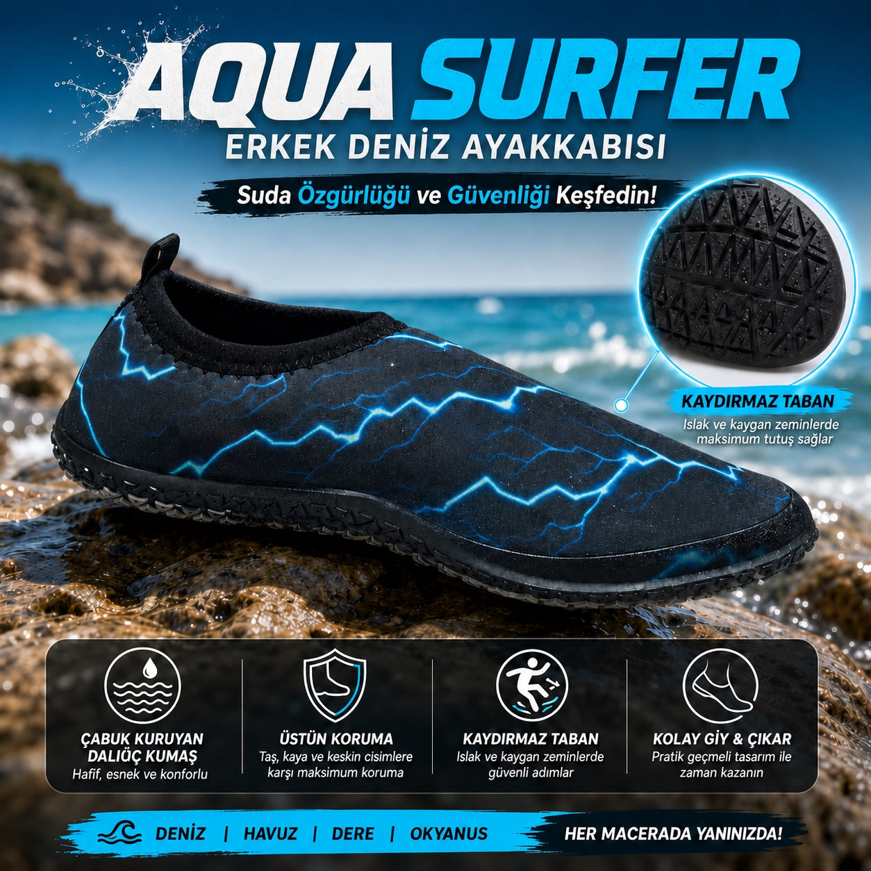 Aqua Surfer | Erkek Deniz Ayakkabısı - SİYAH-MAVİ