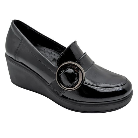 Qymara | Hakiki Deri Dolgu Topuklu Loafer - ÇİĞDEM KUNDURA - Qymara - SİYAH-RUGAN