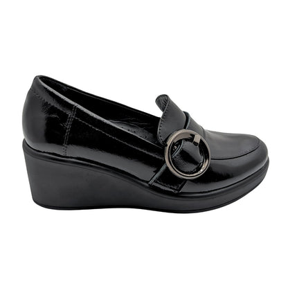 Qymara | Hakiki Deri Dolgu Topuklu Loafer - ÇİĞDEM KUNDURA - Qymara - SİYAH-RUGAN