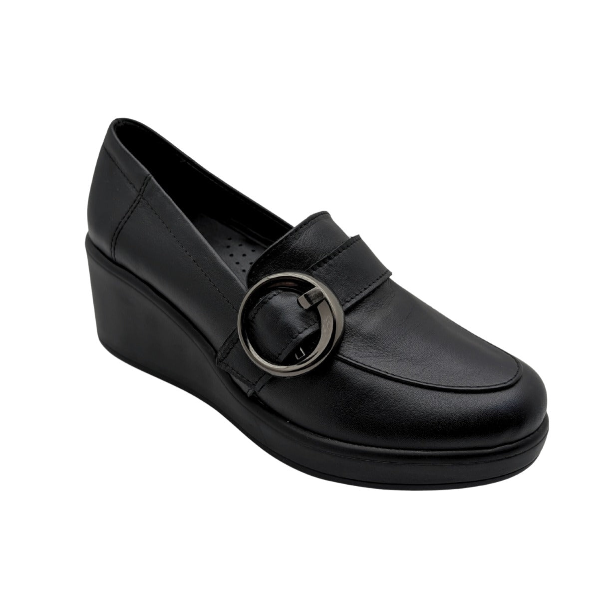 Qymara | Hakiki Deri Dolgu Topuklu Loafer - SİYAH