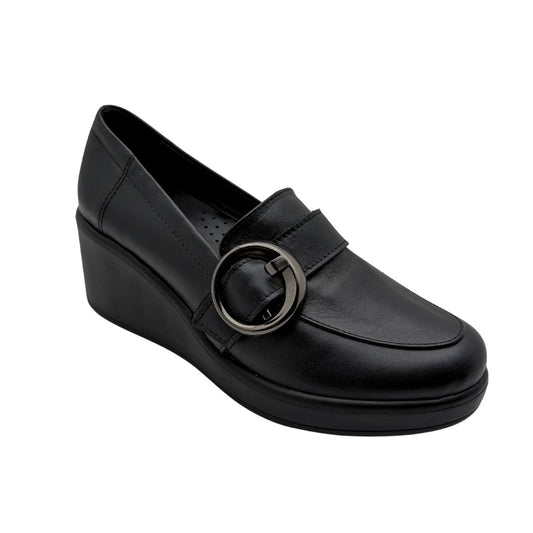 Qymara | Hakiki Deri Dolgu Topuklu Loafer - SİYAH